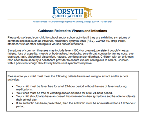 A photo of the County Guidance related to viral illness handout 